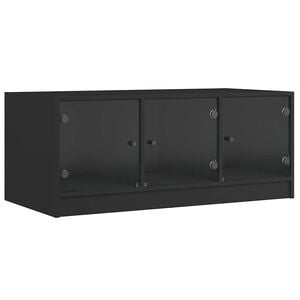 vidaXL Kavos staliukas su stiklinėmis durelėmis, juodas, 102x50x42cm