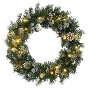 vidaXL Kalėdinis vainikas su LED lemputėmis, žalios spalvos, 60cm, PVC