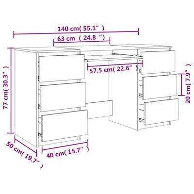 vidaXL Rašomasis stalas, betono pilkas, 140x50x77cm, apdirbta mediena