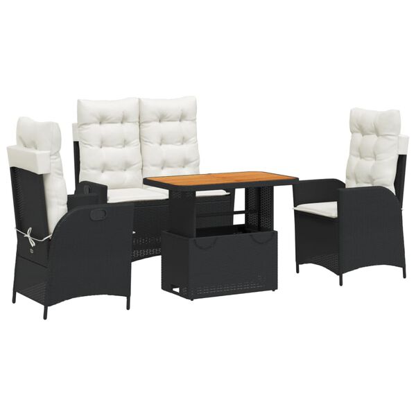 vidaXL Sodo komplektas su pagalvėlėmis, 4 dalių, juodas, poliratanas