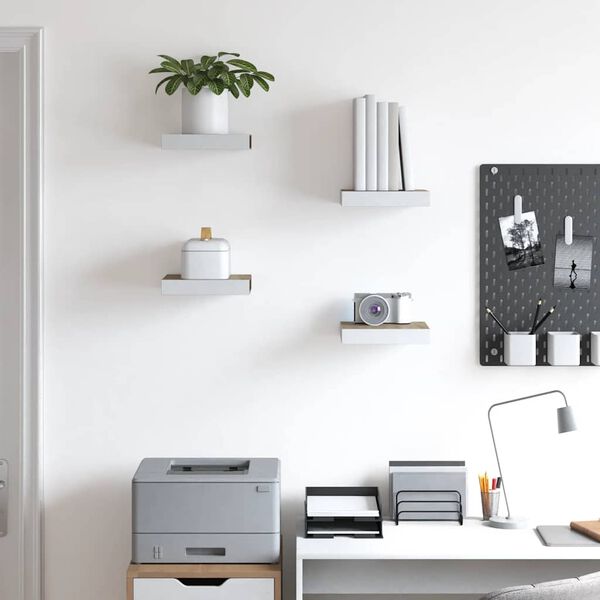 vidaXL Pakabinamos lentynos, 4vnt., ąžuolo/baltos, 23x23,5x3,8cm, MDF