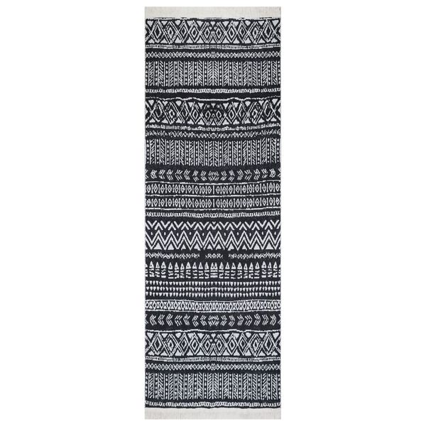 vidaXL Kilimėlis, juodos ir baltos spalvos, 100x300cm, medvilnė