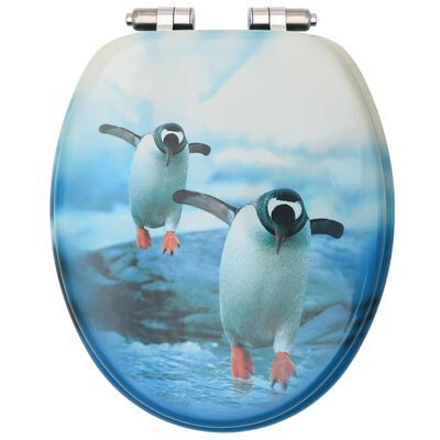 vidaXL Klozeto sėdynė su soft-close dangčiu, MDF, su pingvinais