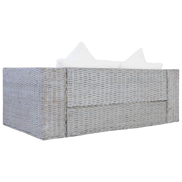 vidaXL Sofų komplektas su pagalvėlėmis, 2 d., pilk. sp., nat. ratanas