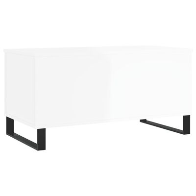 vidaXL Kavos staliukas, baltas, 90x44,5x45cm, mediena, blizgus