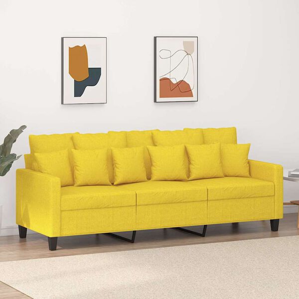 vidaXL Trivietė sofa, &scaron;viesiai geltonos spalvos, 180cm, audinys