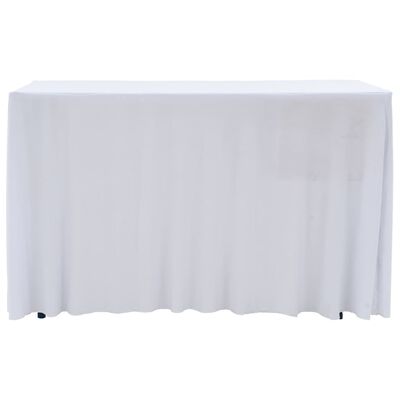 vidaXL Įtemp. staltiesės su sijonais, 2 vnt., baltos, 120x60,5x74 cm