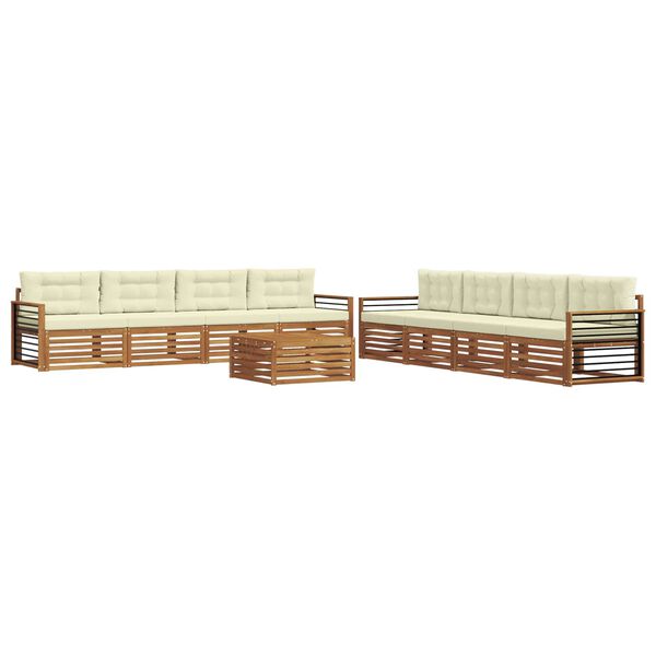 vidaXL Lauko sofos komplektas su pagalve 9 pcs Natūralus ir grietinėlė