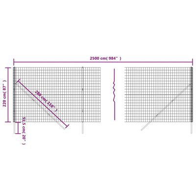 vidaXL Vielinė tinklinė tvora, antracito, 2,2x25m, plienas