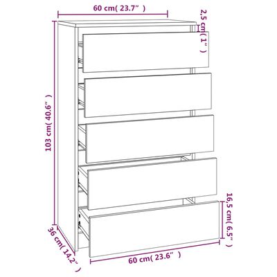 vidaXL Spintelė su stalčiais, balta, 60x36x103cm, mediena, blizgi