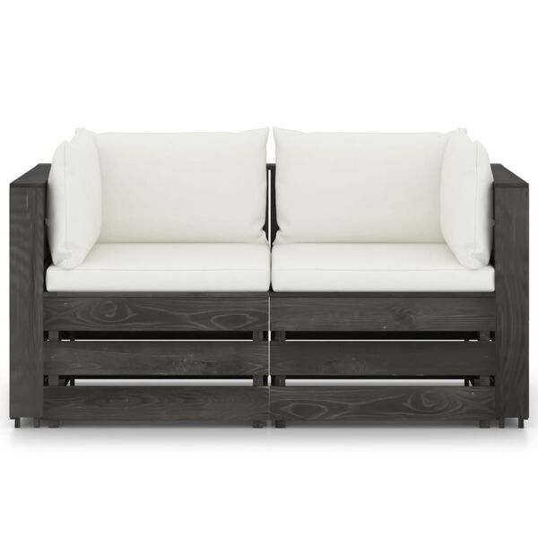 vidaXL Dvivietė sodo sofa su pagalvėlėmis, pilkai impregnuota mediena