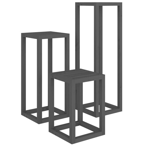 vidaXL Stovų augalams rinkinys, 3 dalių, pilkas, pušies masyvas