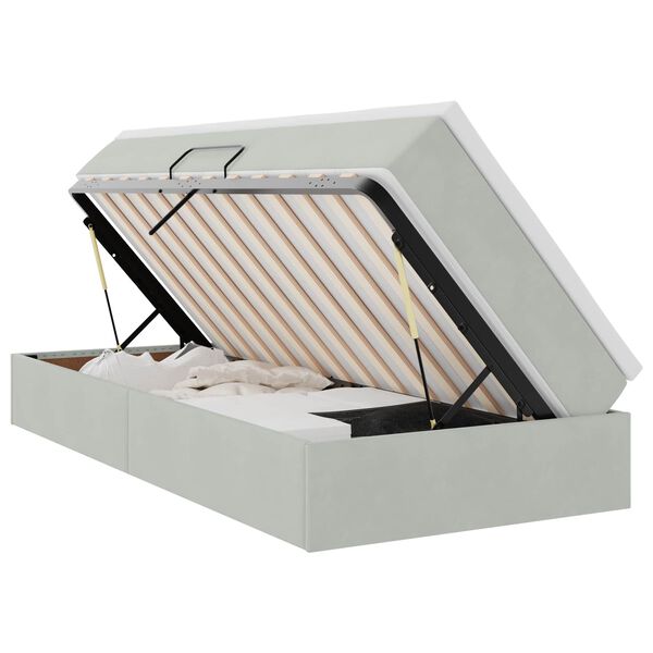 vidaXL Lova su daiktų laikymo vieta ir čiužiniu &Scaron;viesiai pilka