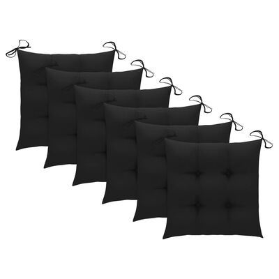 vidaXL Sodo kėdės su pagalvėlėmis, 6vnt., juoda, tikmedžio masyvas