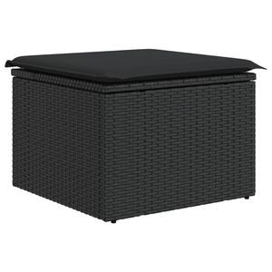 vidaXL Sodo taburetė su pagalvėle, juoda, 55x55x37cm, polirotangas