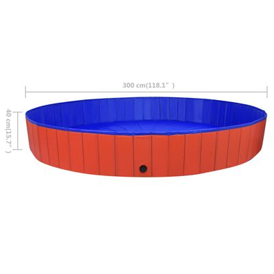 vidaXL Sulankstomas baseinas šunims, raudonos spalvos, 300x40cm, PVC