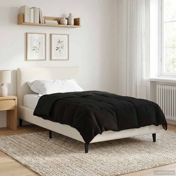 vidaXL Pilna metų antklodė Tik&scaron;tas Juoda 135 x 220 cm Mikropluo&scaron;tas