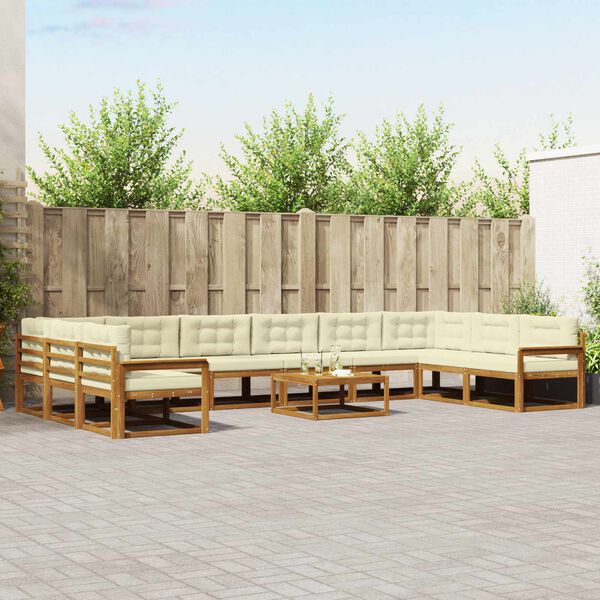 vidaXL Lauko sofos komplektas 11 pcs Natūralus ir grietinėlė