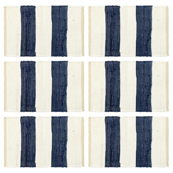 vidaXL Stalo kilimėliai, 6vnt., mėlynų + baltų dryžių, 30x45cm, chindi