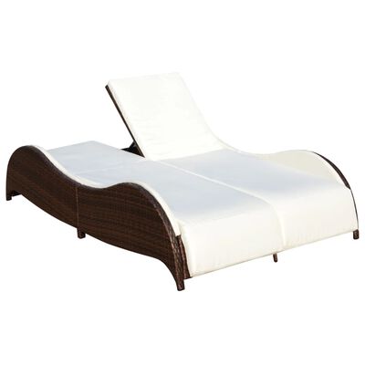 vidaXL Dvivietis saulės gultas su pagalvėle, poliratanas, rudas