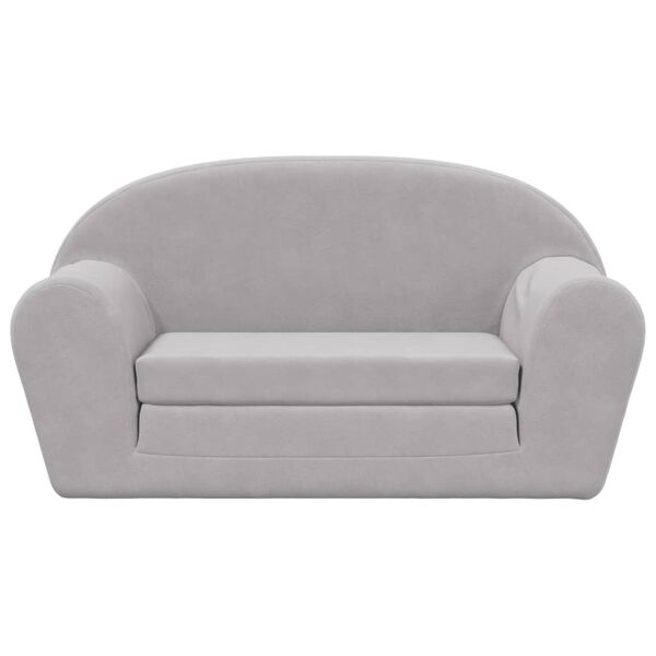 vidaXL Dvivietė vaiki&scaron;ka sofa-lova, &scaron;viesiai pilka, mink&scaron;tas pliu&scaron;as