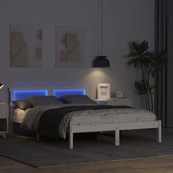 vidaXL Lovos rėmas Balta 135 x 190 cm Kietos pu&scaron;ies mediena