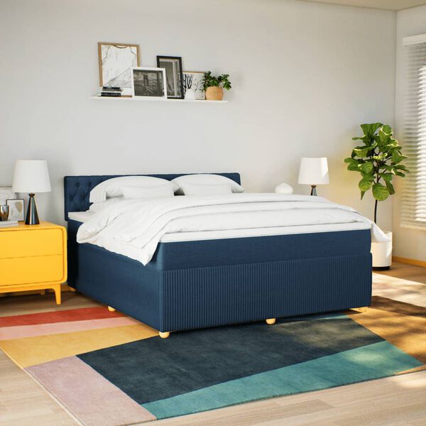 vidaXL Lova su spyruoklėmis ir čiužiniu, mėlyna, 180x200 cm, audinys