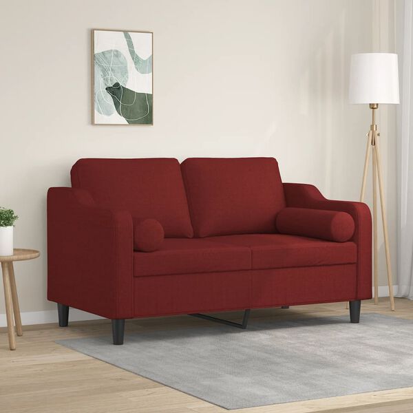 vidaXL Dvivietė sofa su pagalvėmis, raudonojo vyno, 120cm, audinys