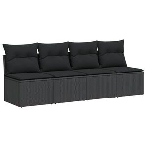 vidaXL Sodo sofa su pagalvėlėmis, 4 sėdimos vietos, juodas, polirotangas