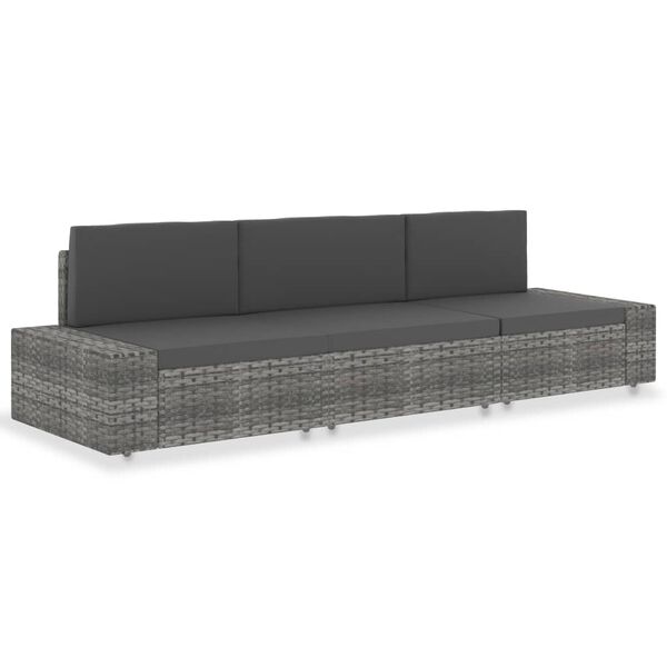 vidaXL Modulinė trivietė sofa, pilkos spalvos, poliratanas