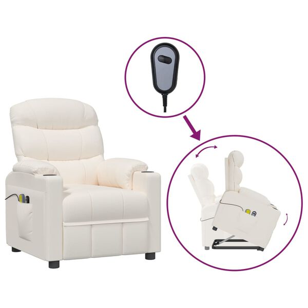 vidaXL Atsistojantis masažinis krėslas, kreminis, dirbtinė oda