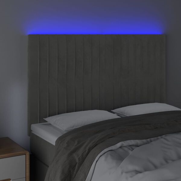 vidaXL Galvūgalis su LED, &scaron;viesiai pilkas, 144x5x118/128cm, aksomas
