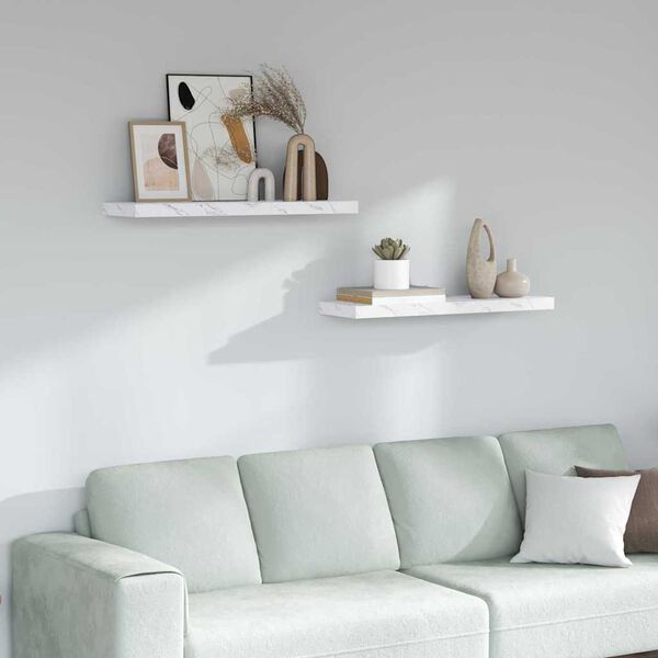 vidaXL Sieninė lentyna 2 pcs Balti marmuro 80 x 23,5 x 4 cm