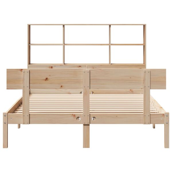 vidaXL Lova su knygų spinta be čiužinio, 140x200cm, pušies masyvas