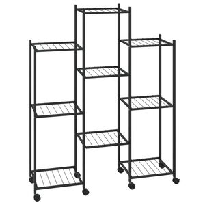vidaXL Stovas gėlėms su ratukais, juodas, 83x25x103,5cm, geležis