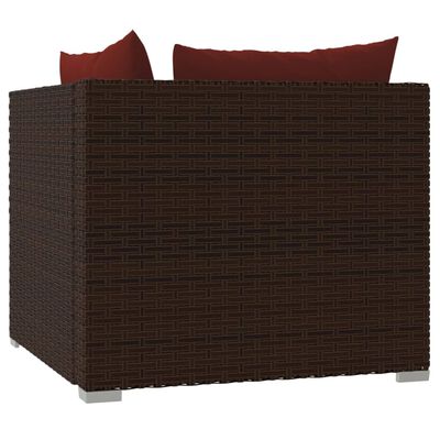 vidaXL Dvivietė sofa su pagalvėlėmis, rudos spalvos, poliratanas