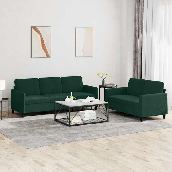 vidaXL Sofos komplektas, 2 dalių, tamsiai žalios spalvos, aksomas