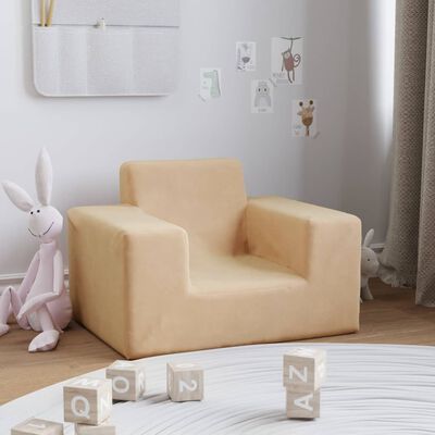 vidaXL Vaikiška sofa, kreminės spalvos, minkštas pliušas