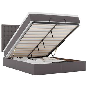 vidaXL Osmanų lovos rėmas su čiužiniu, pilka, 140x200cm, dirbtinė oda