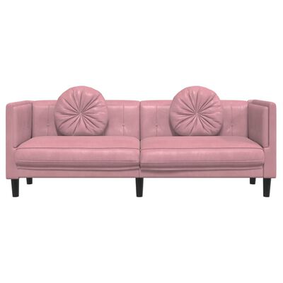vidaXL Trivietė sofa su pagalvėlėmis, rožinės spalvos, aksomas