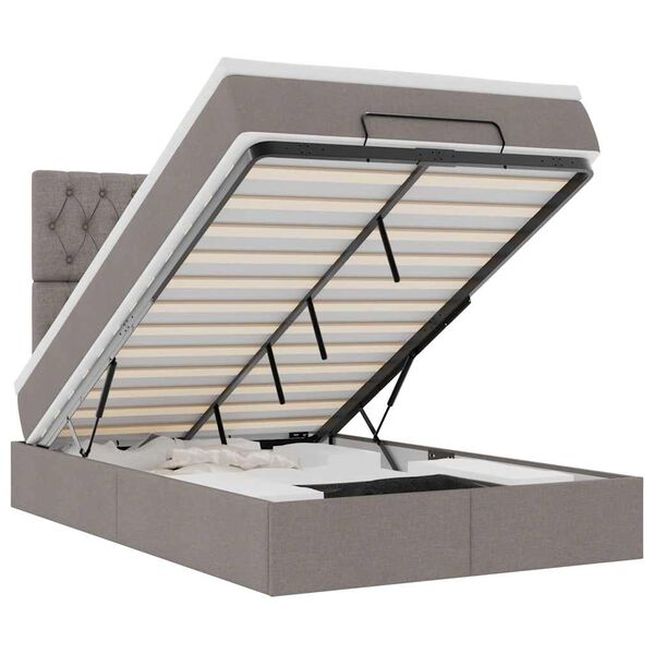 vidaXL Osmanų lova su čiužiniu ir LED, taupe sp., 120x190cm, audinys