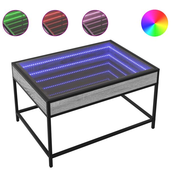 vidaXL Kavos staliukas su Infinity LED lemputėmis, pilkas, 70x50x41cm