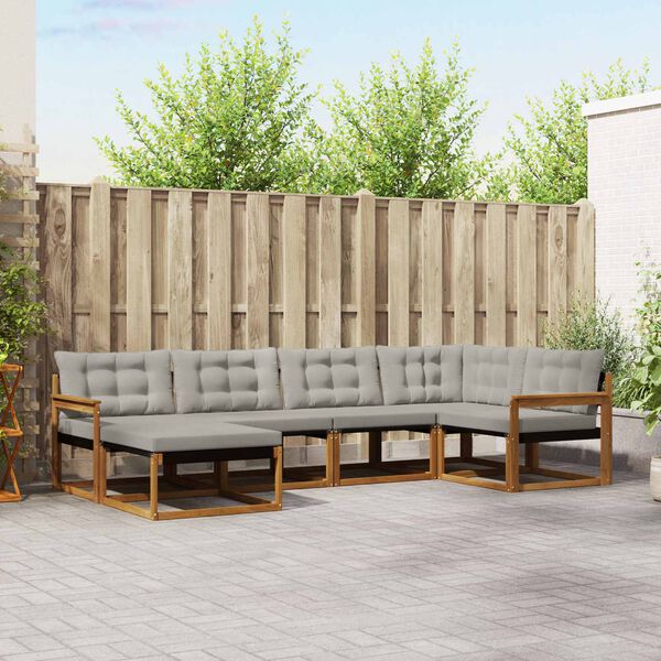 vidaXL Lauko sofos komplektas 6 pcs Natūrali ir &scaron;viesiai pilka