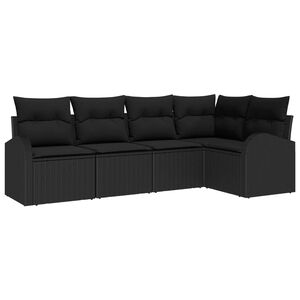 vidaXL Sodo Sofų Rinkinys su pagalve 5 pcs Juoda poliratanas