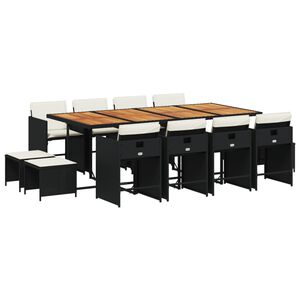 vidaXL Sodo komplektas su pagalvėlėmis, 13 dalių, juodas, poliratanas