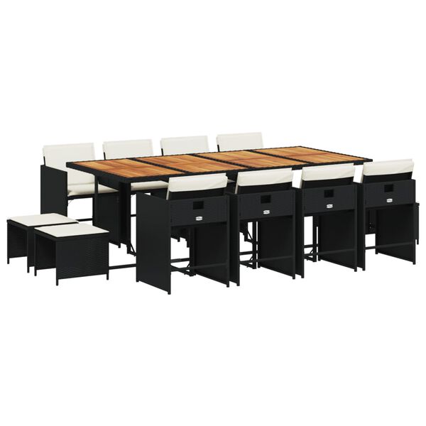 vidaXL Sodo komplektas su pagalvėlėmis, 13 dalių, juodas, poliratanas