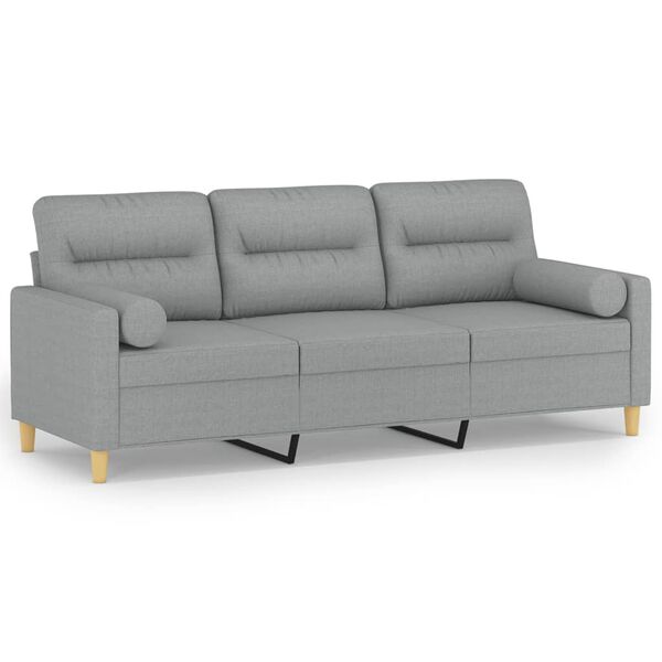 vidaXL Trivietė sofa su pagalvėlėmis, šviesiai pilka, 180cm, audinys