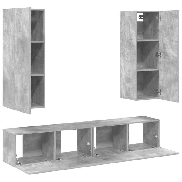 vidaXL Televizoriaus spintelių komplektas, 4 dalių, betono, mediena