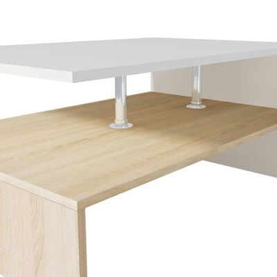 vidaXL Kavos staliukas, med. plokšt., 90x59x42cm, ąžuolo ir baltos sp.