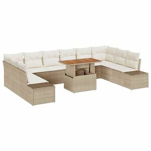 vidaXL Sodo Sofų Rinkinys su saugykla 11 pcs Smėlio Poli ratanas